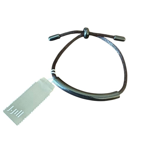 J. Jill Adjustable Tube Bracelet Black Curved Bar Minimalist Cord Modern Neutral - Picture 2 of 7